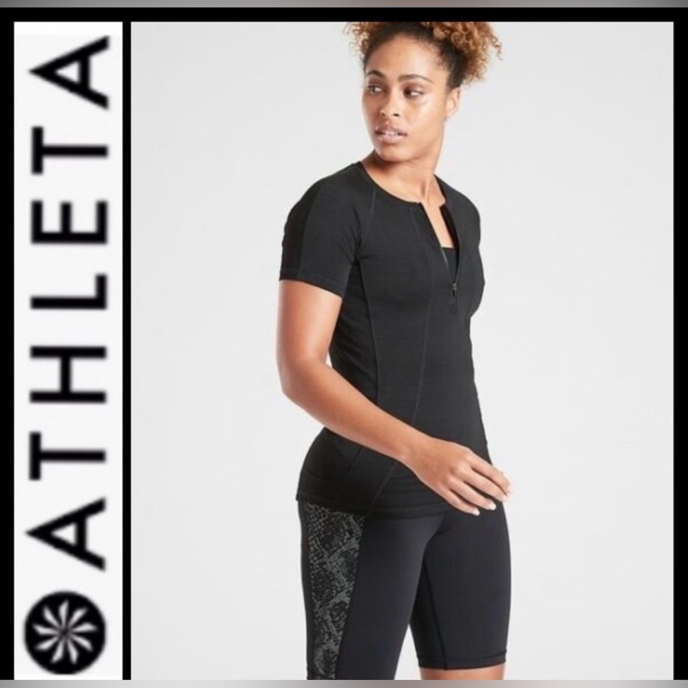 Athleta Pacifica Short Sleeve Quarter Zip Top with UPF 50+ Protection in Black